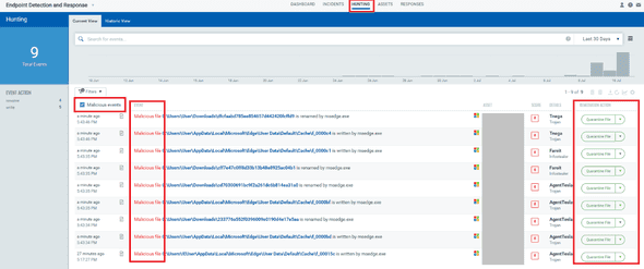 EDR User Interface / HUNTING 