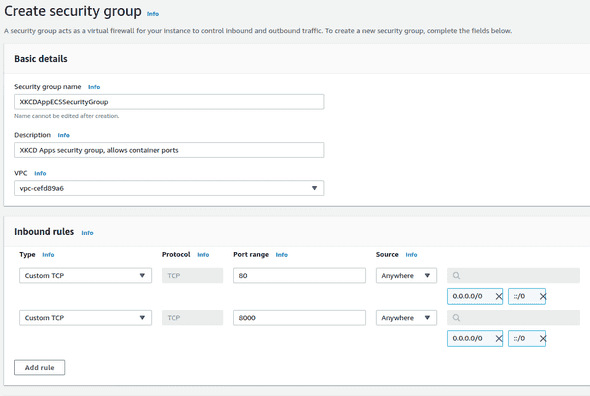 Creating ECS security group
